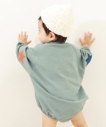 devirock(デビロック)/エルボーパッチ スウェットロンパース 子供服 キッズ 男の子 女の子 カバーオール ロンパース 出産祝い 綿100% 吸汗 裏毛/サックス