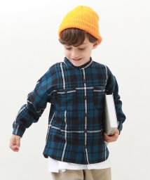 devirock(デビロック)/バンドカラー ネルシャツ 子供服 キッズ 男の子 トップス シャツ ブラウス 前開き 綿100% ノーカラー/ブルー