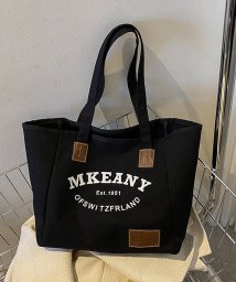 shopnikoniko(ショップにこにこ)/英字ロゴ キャンバス トートバッグ 【即納】 バッグ 鞄 トートバッグ ハンドバッグ 肩掛けバッグ 英字ロゴ ワッペンロゴ スクエア A4 通勤 通学 大容量 /ブラック