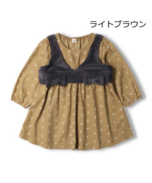 Kids Zoo(キッズズー)/【子供服】 kid´s zoo (キッズズー) ビスチェ付さくらんぼ柄長袖ワンピース 80cm～130cm W60310/ライトブラウン