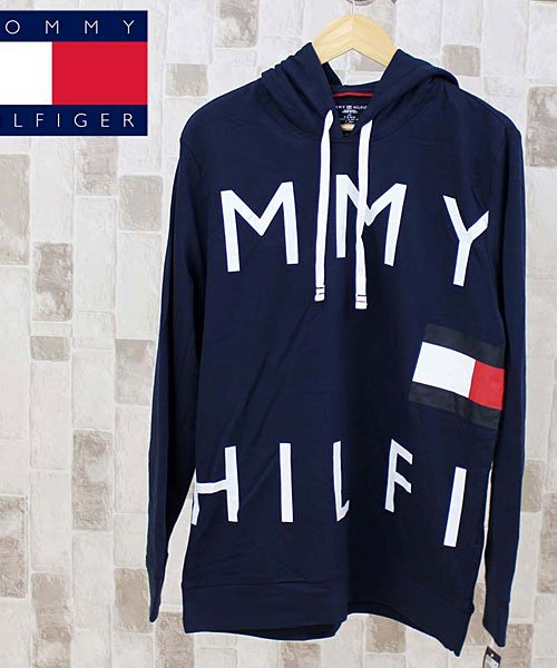 TopIsm(トップイズム)/TOMMY HILFIGER トミー ヒルフィガー ビッグロゴ スウェットパーカー フーディ プルオーバー パーカー メンズ トップス 長袖/ネイビー