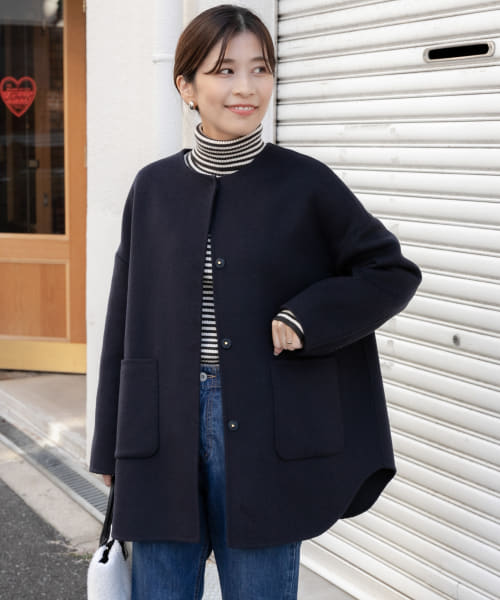 セール】『佐藤栞里さん着用』ウールノーカラーミドルコート(505581691