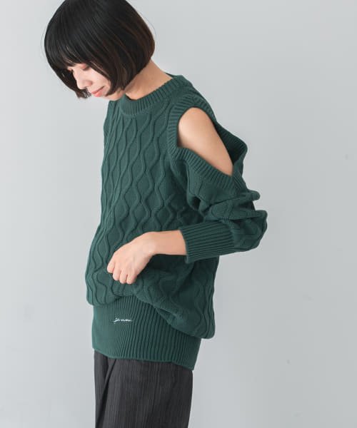 URBAN RESEARCH(アーバンリサーチ)/GANNI　Cable Open Shoulder Knit/TGREEN