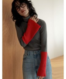 Re:EDIT(リエディ)/[新色追加][2023A/W COLLECTION]選べる2TYPE配色or無地フレアスリーブリブニットトップス/グレー