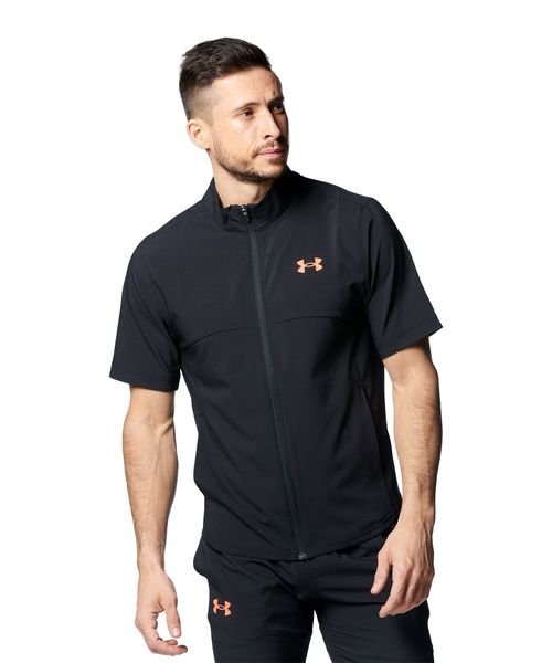 UNDER ARMOUR(アンダーアーマー)/UA FRESH WOVEN SHORT SLEEVE FULL ZIP/BLACK/AFTERBURN/