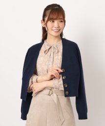  LAURA ASHLEY(ローラアシュレイ)/【洗える】リブニットショート丈カーディガン/ネイビー（093）