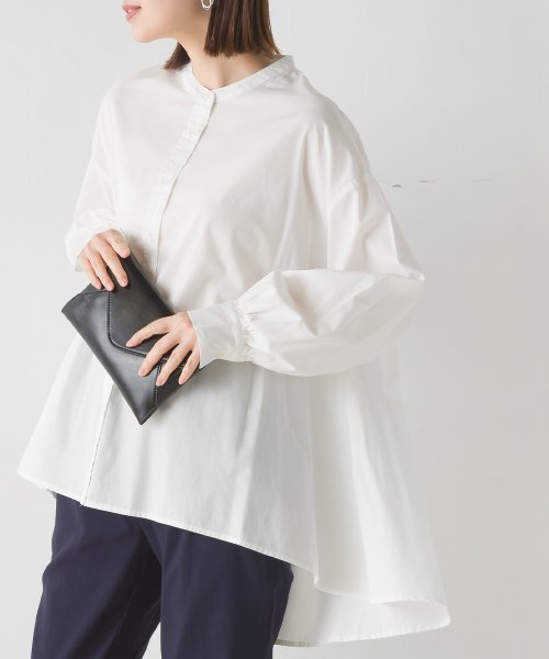OMNES(オムネス)/【OMNES】製品洗いコットンブロード 長袖フレアシャツ/ホワイト