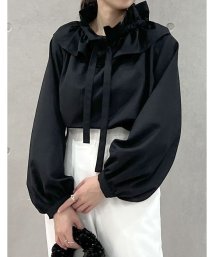 Re:EDIT(リエディ)/[新色追加][2023A/W COLLECTION]ギャザーリボンフリルブラウス/ブラック