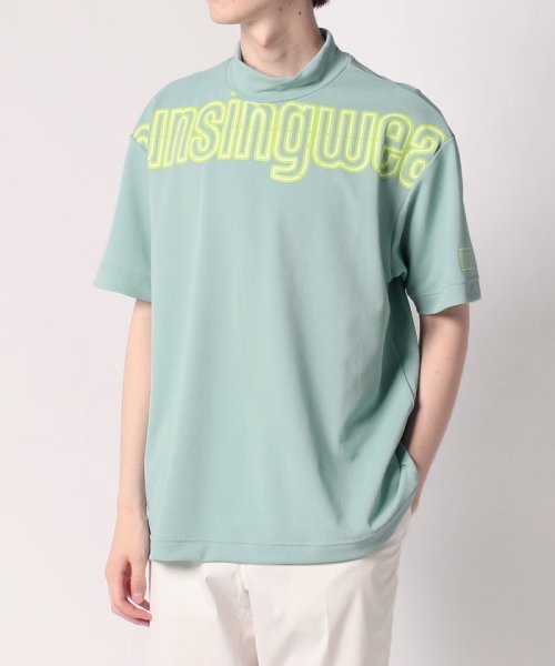 Munsingwear(マンシングウェア)/【ENVOY】吸汗速乾ネオンロゴオーバーサイズモックネック半袖シャツ【アウトレット】/サックス