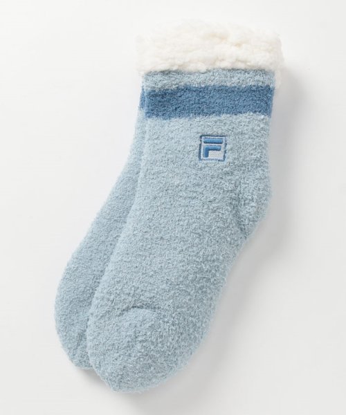 FILA socks Ladies(フィラ　ソックス　レディース)/もこもこルームソックス Fボックスロゴ レディース/アクアブルー