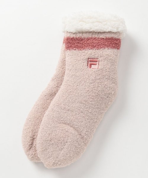 FILA socks Ladies(フィラ　ソックス　レディース)/もこもこルームソックス Fボックスロゴ レディース/ピンク