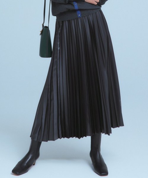 【洗える】レザーライク プリーツスカート 