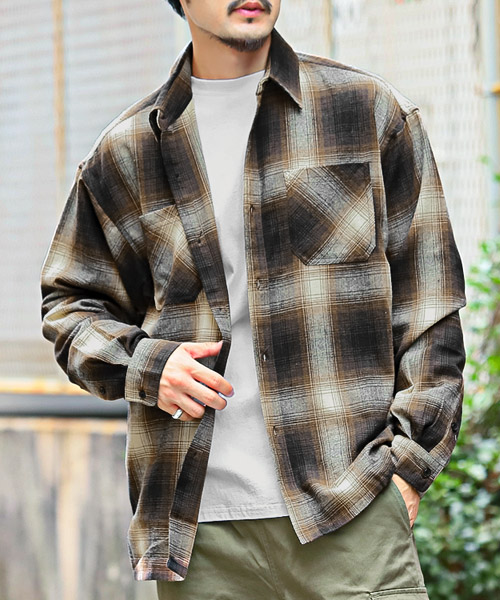 ラグスタイル(LUXSTYLE) |オンブレチェック長袖ネルシャツ/長袖シャツ