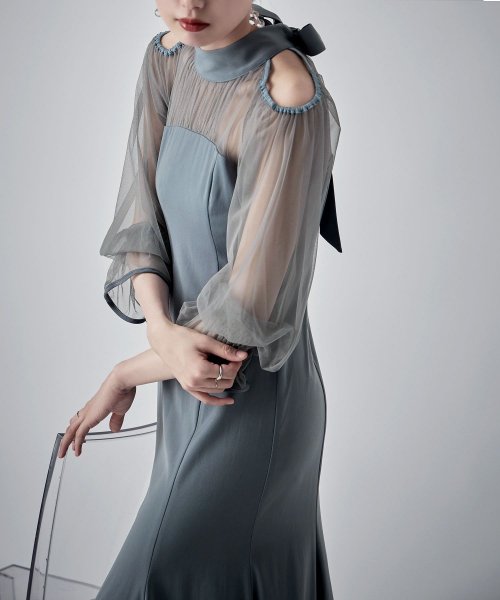 etoll. エトル カットアウトマーメイドドレス ワンピ ワンピース ドレス オケージョン 長袖 オケワンピ マーメイドワンピ シフォン ロング マキシ丈 ハ 5cm エトル