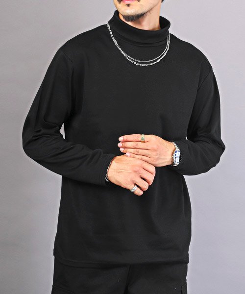 LUXSTYLE(ラグスタイル)/ネックレス付きタートルネックロンT/ロンT メンズ 長袖Tシャツ タートルネック 無地 ネックレス付き/ブラック