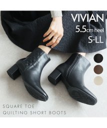 Vivian(ヴィヴィアン)/スクエアトゥキルティングショートブーツ/ブラック