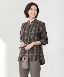 J.PRESS LADIES（LARGE SIZE）(J．プレス　レディス（大きいサイズ）)/【洗える】綿セルロースクリアチェック スタンドカラー ブラウス/グレー系3