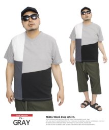 one colors/半袖 Tシャツ メンズ 大きいサイズ ブロッキング ストライプ 切替 モノトーン Vネック カットソー 半袖Tシャツ VネックTシャツ 黒 白 グレー ブロック/505570982