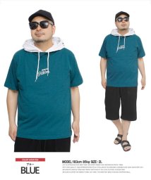 one colors(ワンカラーズ)/ジェニュイン ディッキーズ(GENUINE Dickies) 半袖 パーカー Tシャツ メンズ 大きいサイズ フェイクレイヤード ロゴ プリント カットソー 半/ブルー