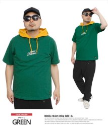 one colors(ワンカラーズ)/ジェニュイン ディッキーズ(GENUINE Dickies) 半袖 パーカー Tシャツ メンズ 大きいサイズ フェイクレイヤード ロゴ プリント カットソー 半/グリーン