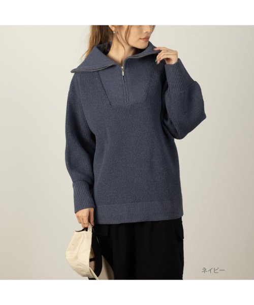 MAC HOUSE(women)(マックハウス（レディース）)/NAVY ネイビー セーラーカラーハーフジップアップニット 374020MH/ネイビー