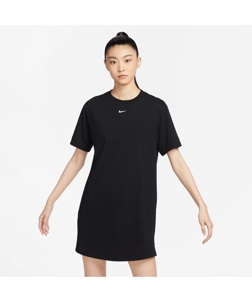 NIKE(ナイキ)/ナイキ ウィメンズ NSW エッセンシャル S/S Tシャツ ドレス/ブラック/（ホワイト）