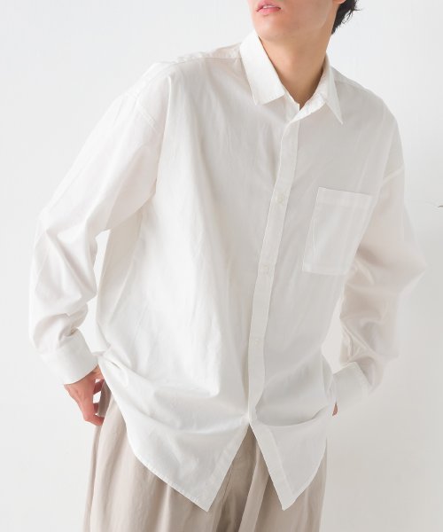 OMNES(オムネス)/【OMNES】メンズ 製品洗いコットンブロード レギュラーカラー 長袖シャツ/ホワイト