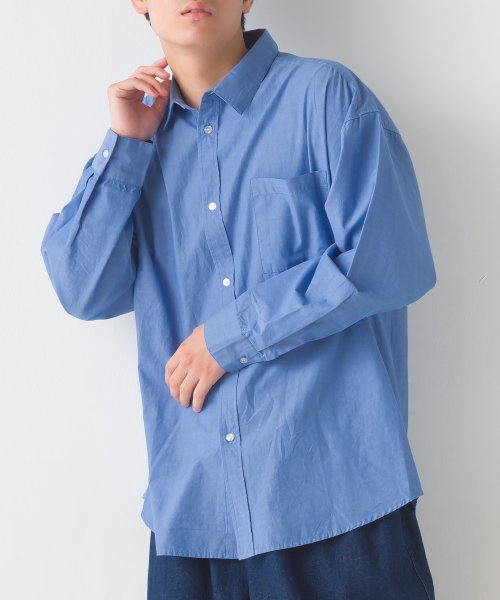 OMNES(オムネス)/【OMNES】メンズ 製品洗いコットンブロード レギュラーカラー 長袖シャツ/ブルー