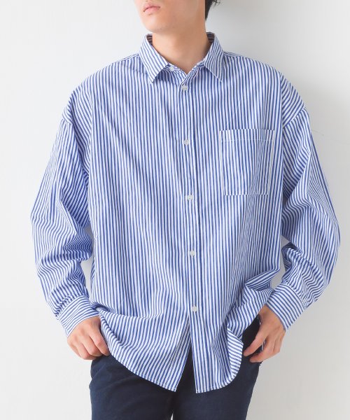 OMNES(オムネス)/【OMNES】メンズ 製品洗いコットンブロード レギュラーカラー 長袖シャツ/ブルー