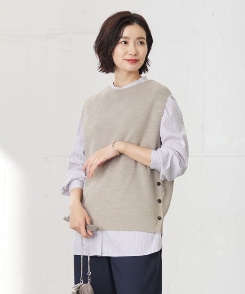 J.PRESS LADIES（LARGE SIZE）(J．プレス　レディス（大きいサイズ）)/【洗える】DRALON MERINO ニット ベスト/ベージュ系