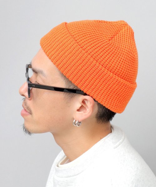 Besiquenti(ベーシックエンチ)/アクリル ワッフル ニットワッチ ニット帽 ニットキャップ 帽子 メンズ ユニセックス カジュアル/オレンジ