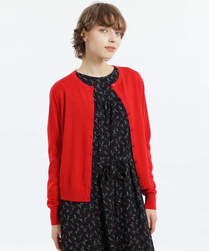ベーシッククルーネックカーディガン RED セール】 ◇ベーシッククルーネックカーディガン （ニット