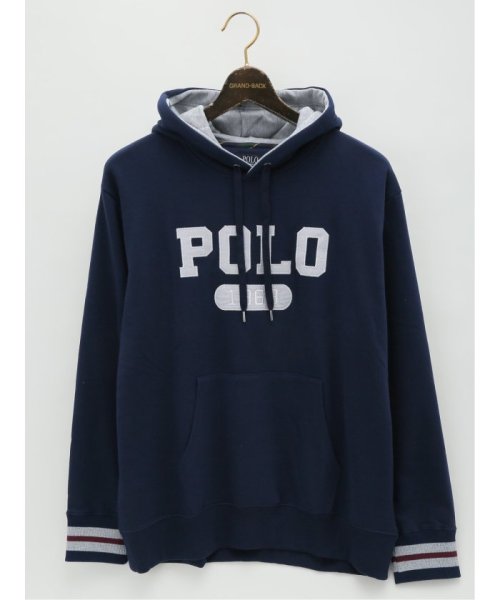 GRAND-BACK(グランバック)/【大きいサイズ】ポロ/POLO 裏毛ロゴ プルパーカー 長袖 メンズ Tシャツ カットソー カジュアル インナー ビジネス ギフト プレゼント/ネイビー