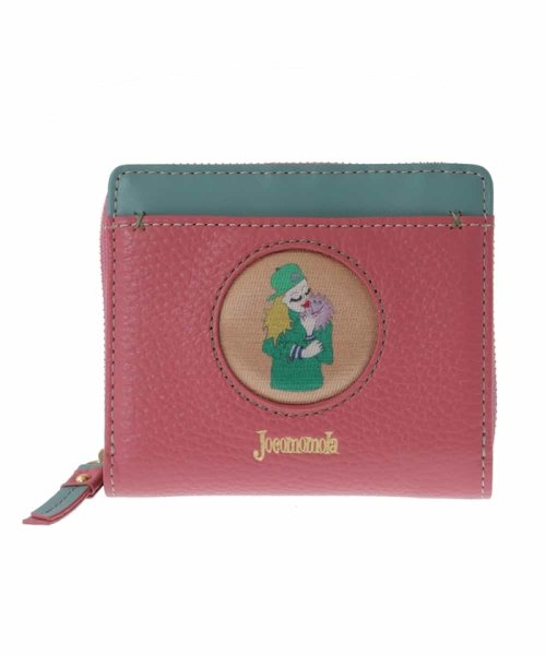 Jocomomola(ホコモモラ)/ワンポイントモチーフ二つ折り財布/ピンク