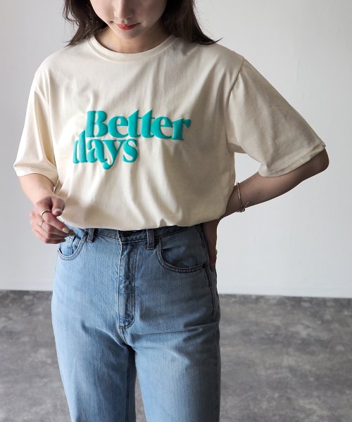 Riberry(リベリー)/Better days発泡プリントTシャツ/クリーム×グリーン