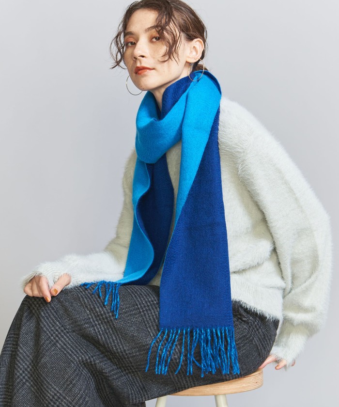 売筋品 CASHMERE マフラー リバーシブル ブルー 厳選された素材 - 小物