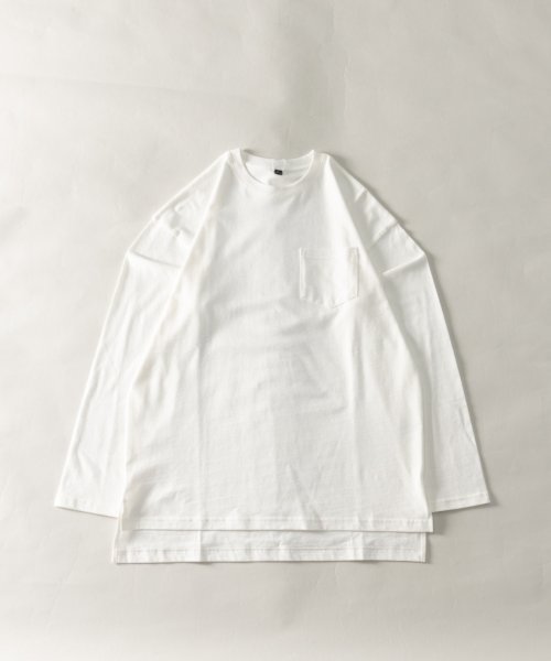 Nylaus(ナイラス)/ピーチスキン加工 ポケット付き ロングスリーブTシャツ/ホワイト