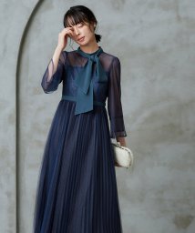 RUIRUE BOUTIQUE(ルイルエブティック)/レース×ダブルチュールプリーツシャイニードレス(U1255)/ナイトブルー(BU)