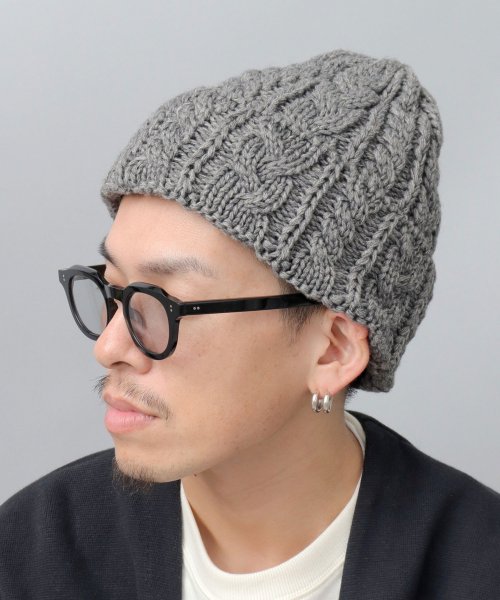 Besiquenti(ベーシックエンチ)/ウールミックス ケーブル編み ニットワッチ ニット帽 ニットキャップ /グレー