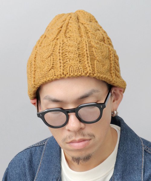 Besiquenti(ベーシックエンチ)/ウールミックス ケーブル編み ニットワッチ ニット帽 ニットキャップ /マスタード