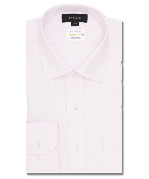 TAKA-Q(タカキュー)/形態安定 吸水速乾 スタンダードフィット ワイドカラー 長袖 シャツ メンズ ワイシャツ ビジネス yシャツ 速乾 ノーアイロン 形態安定/ピンク