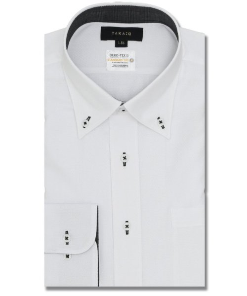 TAKA-Q(タカキュー)/形態安定 吸水速乾 スタンダードフィット ボタンダウン 長袖 シャツ メンズ ワイシャツ ビジネス yシャツ 速乾 ノーアイロン 形態安定/ホワイト