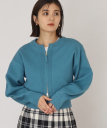 THE SHOP TK(ザ　ショップ　ティーケー)/ショート丈ZIPニットカーディガン【手洗い可】/ブルー（092）