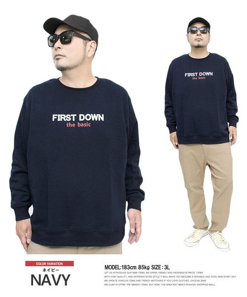 one colors(ワンカラーズ)/FIRST DOWN(ファーストダウン) スウェット メンズ 大きいサイズ 裏起毛 杢調 ロゴ プリント クルーネック トレーナー  トップス スエット スウェ/ネイビー