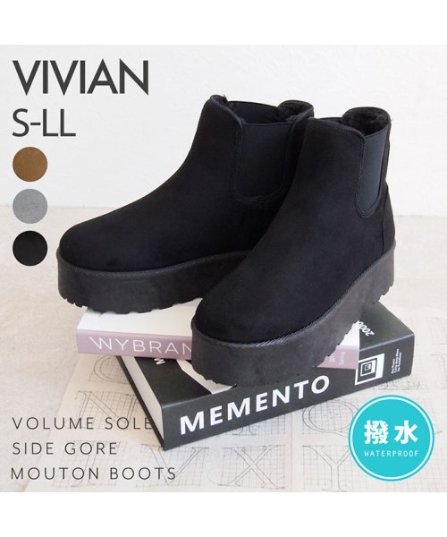 Vivian(ヴィヴィアン)/【撥水・防寒】厚底サイドゴアムートンブーツ/ブラック