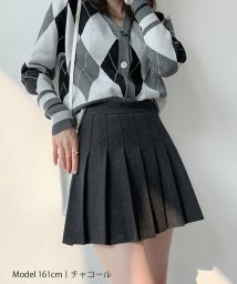 SEU(エスイイユウ)/起毛 ウールタッチ厚手プリーツミニスカート Aライン 裏地付き 暖かい 韓国ファッション/チャコールグレー