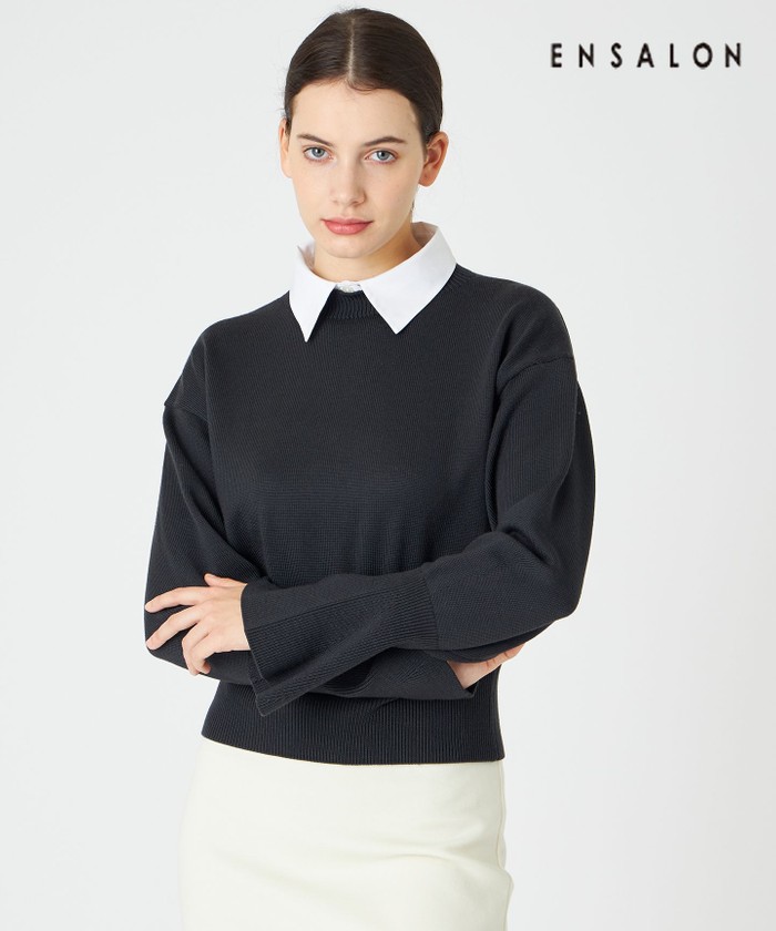 BEIGE 【WEB限定】AMBRE / シャツカラー付きニット CHARCOAL 2 BEIGE 【WEB限定】AMBRE / シャツカラー付きニット CHARCOAL 2