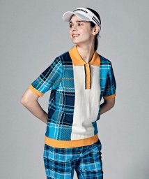 Munsingwear(マンシングウェア)/タータンチェックKinloch Andersonポロ衿半袖ニット【アウトレット】/ブルー×イエロー