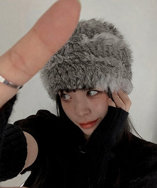 ラビットファー帽子 かわいかっ