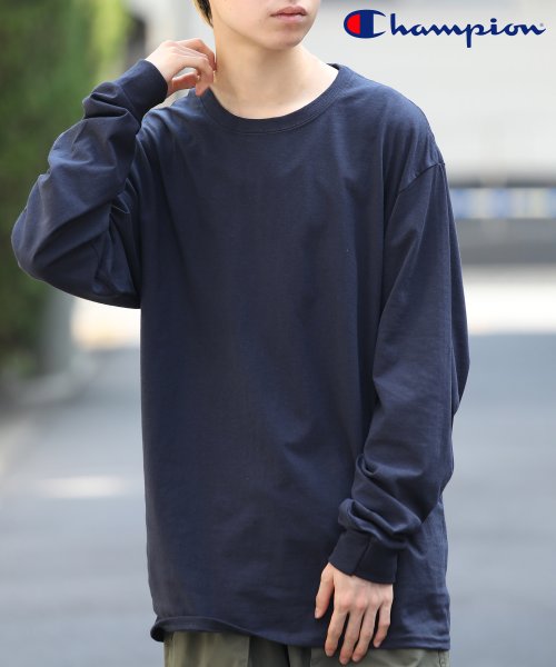 CHAMPION(チャンピオン)/【Champion / チャンピオン】長袖 ロングＴシャツ カットソー ロンT 長袖 無地 CC8C/ネイビー